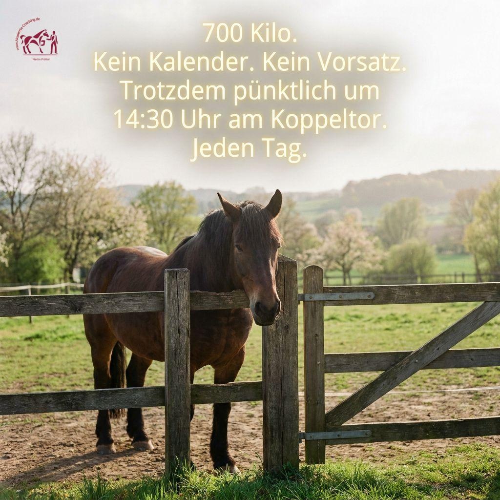 Ramses steht jeden Tag um halb drei am Koppeltor.