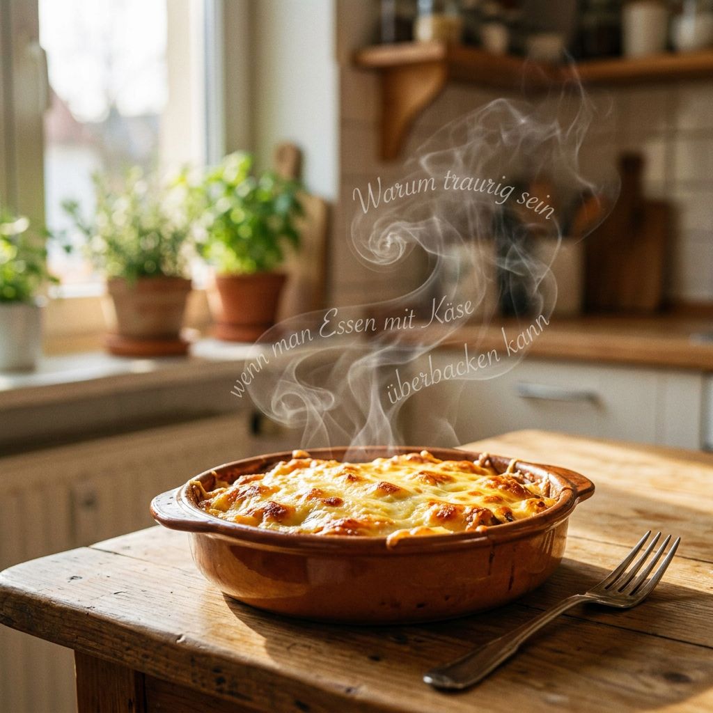 „Warum traurig sein, wenn man Essen mit Käse überbacken kann?"